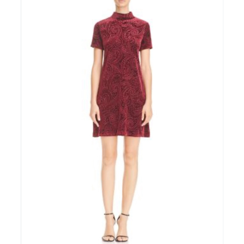 NWT Philosophy Burgundy Paisley Velvet Mock Neck Mini Dress M